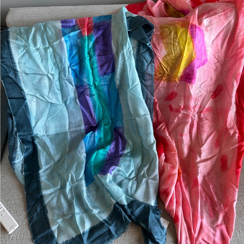 NWT - 100% silk scarves - shades of blue and shades of red